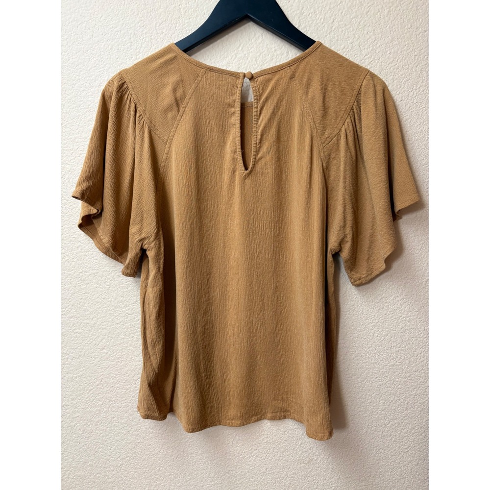 Roan + Ryan Mustard Brown Flutter Sleeve Textured Blouse Top Medium - Picture 7 of 7